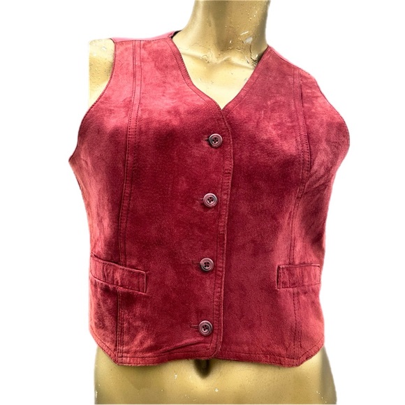Vintage Jackets & Blazers - Vintage 90s Suede Vest Leather Loft L Button Front Western Minimalist, Cranberry